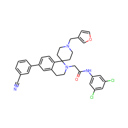 N#Cc1cccc(-c2ccc3c(c2)CCN(CC(=O)Nc2cc(Cl)cc(Cl)c2)C32CCN(Cc3ccoc3)CC2)c1 ZINC000036351665