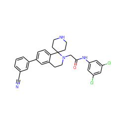 N#Cc1cccc(-c2ccc3c(c2)CCN(CC(=O)Nc2cc(Cl)cc(Cl)c2)C32CCNCC2)c1 ZINC000034109485