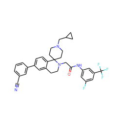 N#Cc1cccc(-c2ccc3c(c2)CCN(CC(=O)Nc2cc(F)cc(C(F)(F)F)c2)C32CCN(CC3CC3)CC2)c1 ZINC000036351668