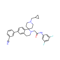 N#Cc1cccc(-c2ccc3c(c2)CCN(CC(=O)Nc2cc(F)cc(F)c2)C32CCN(CC3CC3)CC2)c1 ZINC000034110907