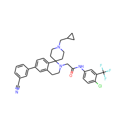 N#Cc1cccc(-c2ccc3c(c2)CCN(CC(=O)Nc2ccc(Cl)c(C(F)(F)F)c2)C32CCN(CC3CC3)CC2)c1 ZINC000036351635