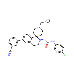 N#Cc1cccc(-c2ccc3c(c2)CCN(CC(=O)Nc2ccc(Cl)cc2)C32CCN(CC3CC3)CC2)c1 ZINC000036351652