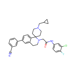 N#Cc1cccc(-c2ccc3c(c2)CCN(CC(=O)Nc2ccc(F)c(Cl)c2)C32CCN(CC3CC3)CC2)c1 ZINC000003933469