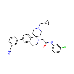 N#Cc1cccc(-c2ccc3c(c2)CCN(CC(=O)Nc2cccc(Cl)c2)C32CCN(CC3CC3)CC2)c1 ZINC000036351773