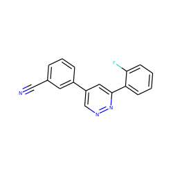 N#Cc1cccc(-c2cnnc(-c3ccccc3F)c2)c1 ZINC000013673509