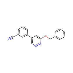 N#Cc1cccc(-c2cnnc(OCc3ccccc3)c2)c1 ZINC000013673525