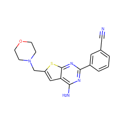 N#Cc1cccc(-c2nc(N)c3cc(CN4CCOCC4)sc3n2)c1 ZINC000118589436