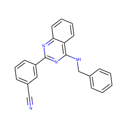 N#Cc1cccc(-c2nc(NCc3ccccc3)c3ccccc3n2)c1 ZINC000004239377