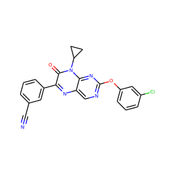 N#Cc1cccc(-c2nc3cnc(Oc4cccc(Cl)c4)nc3n(C3CC3)c2=O)c1 ZINC000004238641