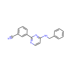 N#Cc1cccc(-c2nccc(NCc3ccccc3)n2)c1 ZINC000004239332