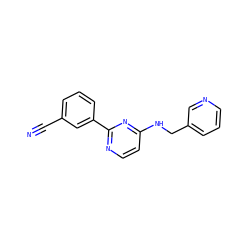N#Cc1cccc(-c2nccc(NCc3cccnc3)n2)c1 ZINC000004258365