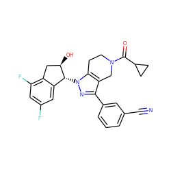 N#Cc1cccc(-c2nn([C@@H]3c4cc(F)cc(F)c4C[C@H]3O)c3c2CN(C(=O)C2CC2)CC3)c1 ZINC000206887984