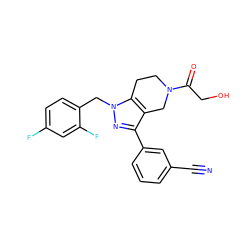 N#Cc1cccc(-c2nn(Cc3ccc(F)cc3F)c3c2CN(C(=O)CO)CC3)c1 ZINC000204886219