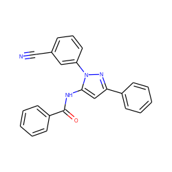 N#Cc1cccc(-n2nc(-c3ccccc3)cc2NC(=O)c2ccccc2)c1 ZINC000013704402