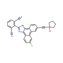 N#Cc1cccc(C#N)c1-c1nc2c3ccc(Cl)cc3c3cc(C#CC4(O)CCCC4)ccc3c2[nH]1 ZINC000035821587