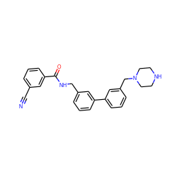 N#Cc1cccc(C(=O)NCc2cccc(-c3cccc(CN4CCNCC4)c3)c2)c1 ZINC000040430515