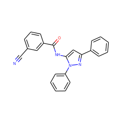 N#Cc1cccc(C(=O)Nc2cc(-c3ccccc3)nn2-c2ccccc2)c1 ZINC000003986698