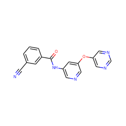 N#Cc1cccc(C(=O)Nc2cncc(Oc3cncnc3)c2)c1 ZINC000096175652