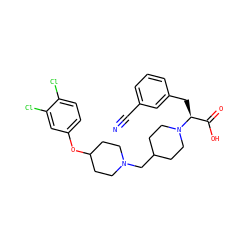 N#Cc1cccc(C[C@@H](C(=O)O)N2CCC(CN3CCC(Oc4ccc(Cl)c(Cl)c4)CC3)CC2)c1 ZINC000095577341