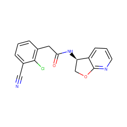 N#Cc1cccc(CC(=O)N[C@@H]2COc3ncccc32)c1Cl ZINC000146631946