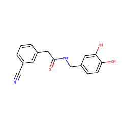 N#Cc1cccc(CC(=O)NCc2ccc(O)c(O)c2)c1 ZINC000473248406
