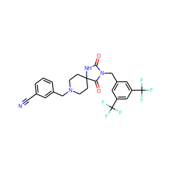 N#Cc1cccc(CN2CCC3(CC2)NC(=O)N(Cc2cc(C(F)(F)F)cc(C(F)(F)F)c2)C3=O)c1 ZINC000013817772