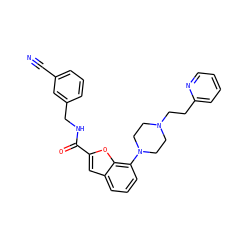 N#Cc1cccc(CNC(=O)c2cc3cccc(N4CCN(CCc5ccccn5)CC4)c3o2)c1 ZINC000114868698