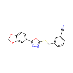 N#Cc1cccc(CSc2nnc(-c3ccc4c(c3)OCO4)o2)c1 ZINC000006035578