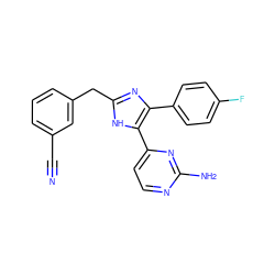 N#Cc1cccc(Cc2nc(-c3ccc(F)cc3)c(-c3ccnc(N)n3)[nH]2)c1 ZINC000040409618