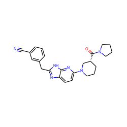 N#Cc1cccc(Cc2nc3ccc(N4CCC[C@@H](C(=O)N5CCCC5)C4)nc3[nH]2)c1 ZINC001772575627