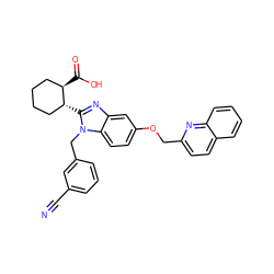 N#Cc1cccc(Cn2c([C@@H]3CCCC[C@H]3C(=O)O)nc3cc(OCc4ccc5ccccc5n4)ccc32)c1 ZINC000220523621