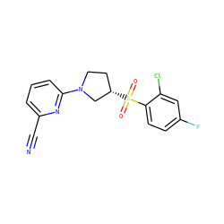 N#Cc1cccc(N2CC[C@H](S(=O)(=O)c3ccc(F)cc3Cl)C2)n1 ZINC000168413632