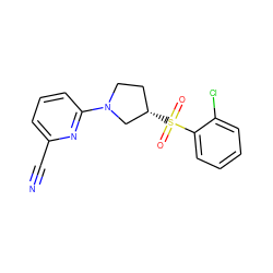 N#Cc1cccc(N2CC[C@H](S(=O)(=O)c3ccccc3Cl)C2)n1 ZINC000168640564