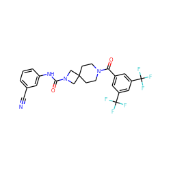 N#Cc1cccc(NC(=O)N2CC3(CCN(C(=O)c4cc(C(F)(F)F)cc(C(F)(F)F)c4)CC3)C2)c1 ZINC000004238026