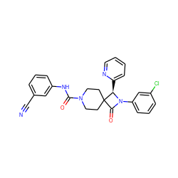 N#Cc1cccc(NC(=O)N2CCC3(CC2)C(=O)N(c2cccc(Cl)c2)[C@@H]3c2ccccn2)c1 ZINC000058603298