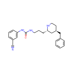 N#Cc1cccc(NC(=O)NCCC[C@H]2C[C@H](Cc3ccccc3)CCN2)c1 ZINC000036093275