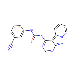N#Cc1cccc(NC(=O)Nc2ncnc3nn4ccccc4c23)c1 ZINC000028122931