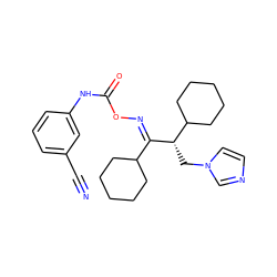 N#Cc1cccc(NC(=O)O/N=C(\C2CCCCC2)[C@@H](Cn2ccnc2)C2CCCCC2)c1 ZINC000058581956