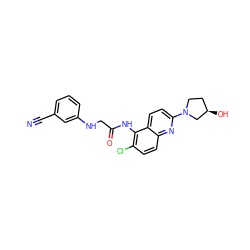 N#Cc1cccc(NCC(=O)Nc2c(Cl)ccc3nc(N4CC[C@@H](O)C4)ccc23)c1 ZINC000043021826