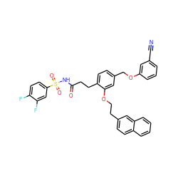 N#Cc1cccc(OCc2ccc(CCC(=O)NS(=O)(=O)c3ccc(F)c(F)c3)c(OCCc3ccc4ccccc4c3)c2)c1 ZINC000049777434