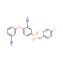 N#Cc1cccc(Oc2ccc(S(=O)(=O)Nc3ccc(F)cn3)cc2C#N)c1 ZINC000220136792