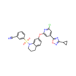 N#Cc1cccc(S(=O)(=O)N2CCCc3ccc(Oc4cc(-c5nc(C6CC6)no5)cc(Cl)n4)cc32)c1 ZINC000103264551