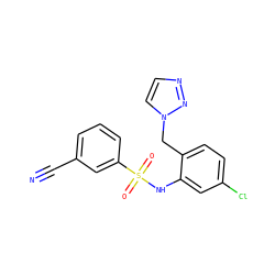 N#Cc1cccc(S(=O)(=O)Nc2cc(Cl)ccc2Cn2ccnn2)c1 ZINC000095559126