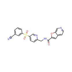 N#Cc1cccc(S(=O)(=O)c2ccc(CNC(=O)c3cc4ccncc4o3)nc2)c1 ZINC001772632507