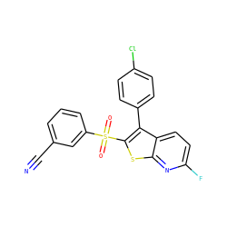 N#Cc1cccc(S(=O)(=O)c2sc3nc(F)ccc3c2-c2ccc(Cl)cc2)c1 ZINC000147185505