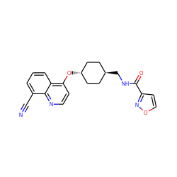 N#Cc1cccc2c(O[C@H]3CC[C@H](CNC(=O)c4ccon4)CC3)ccnc12 ZINC001772592379