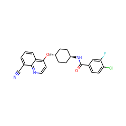 N#Cc1cccc2c(O[C@H]3CC[C@H](NC(=O)c4ccc(Cl)c(F)c4)CC3)ccnc12 ZINC001772586976