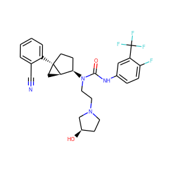 N#Cc1ccccc1[C@]12CC[C@@H](N(CCN3CC[C@@H](O)C3)C(=O)Nc3ccc(F)c(C(F)(F)F)c3)[C@H]1C2 ZINC000028476652