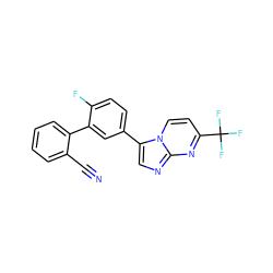 N#Cc1ccccc1-c1cc(-c2cnc3nc(C(F)(F)F)ccn23)ccc1F ZINC000013678265