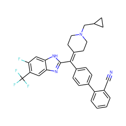 N#Cc1ccccc1-c1ccc(C(=C2CCN(CC3CC3)CC2)c2nc3cc(C(F)(F)F)c(F)cc3[nH]2)cc1 ZINC000038157850